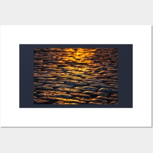 Golden Cobblestone Street at Sunset Posters and Art